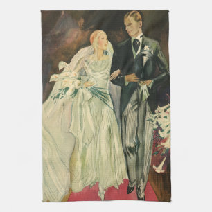 Paño De Cocina Novios recién casados de boda Art Déco vintage
