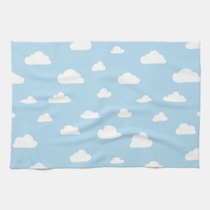 Paño De Cocina Nubes blancas del dibujo animado en modelo azul