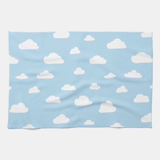 Paño De Cocina Nubes blancas del dibujo animado en modelo azul (Horizontal)