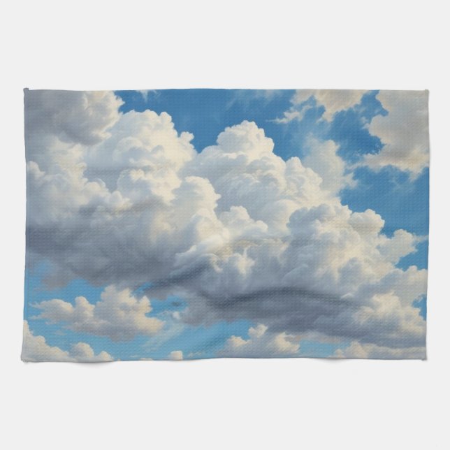 Paño De Cocina Nubes blancas y cielo azul despejado (Horizontal)