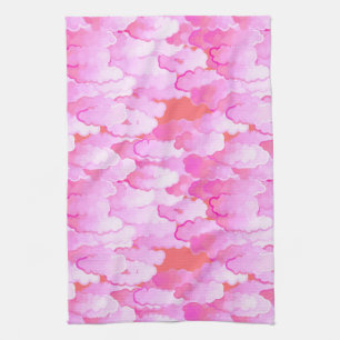 Paño De Cocina Nubes Japonesas, Amanecer, Rosa Orquídea y Coral