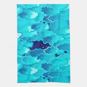 Paño De Cocina Nubes japonesas, cielo nocturno, turquesa e índigo