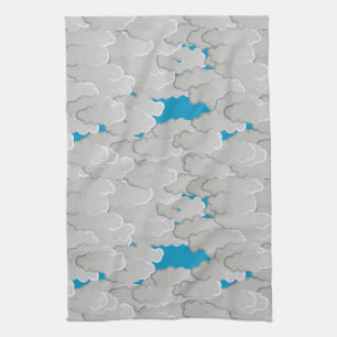 Paño De Cocina Nubes japonesas, Día de Verano, Blanco y Azul ciel