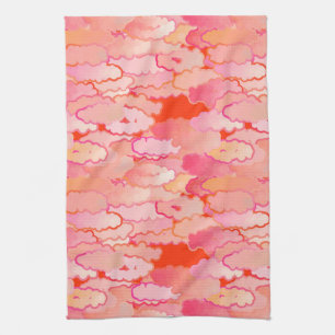 Paño De Cocina Nubes japonesas, puesta del sol, coral, fucsia,