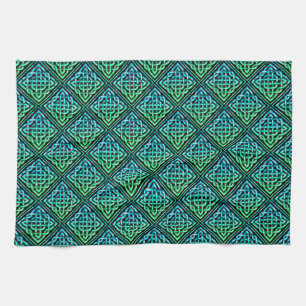 Paño De Cocina Nudo Celta - Verde Azul Diamante