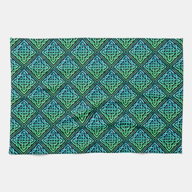 Paño De Cocina Nudo Celta - Verde Azul Diamante (Horizontal)
