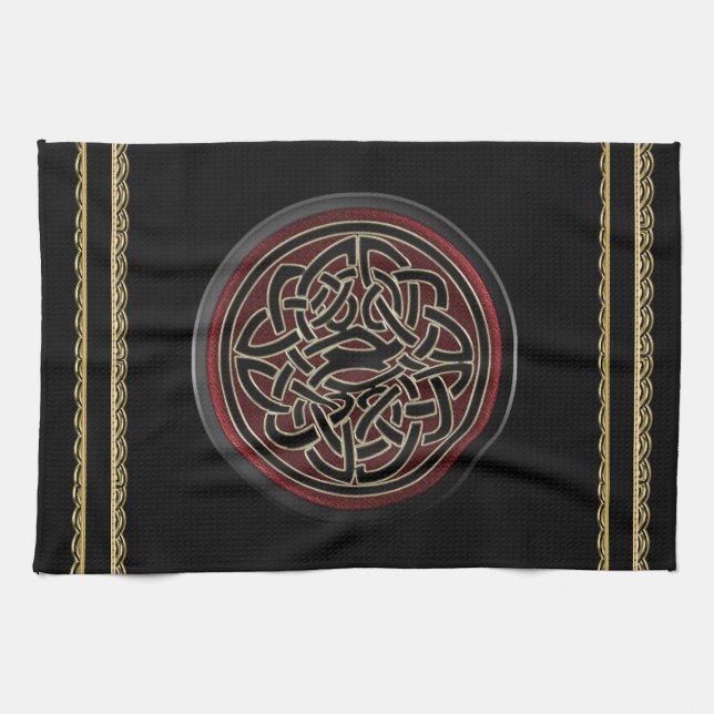 Paño De Cocina Nudo céltico metálico rojo oscuro y negro (Horizontal)