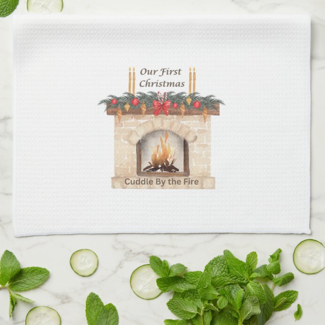 Paño De Cocina Nuestra primera Navidad con chimenea en un (Doblado)