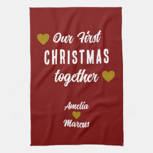 Paño De Cocina Nuestra primera Navidad juntos corazones
