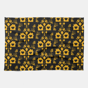Paño De Cocina Nueva Casa Calentando la Casa Amarillo Sobre Negro