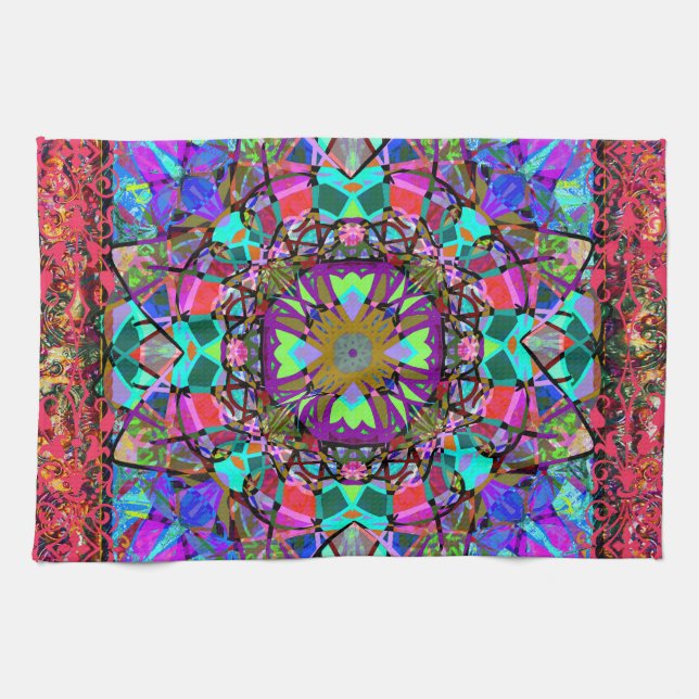 Paño De Cocina Nueva era Neon Kaleidoscope Mandala (Horizontal)