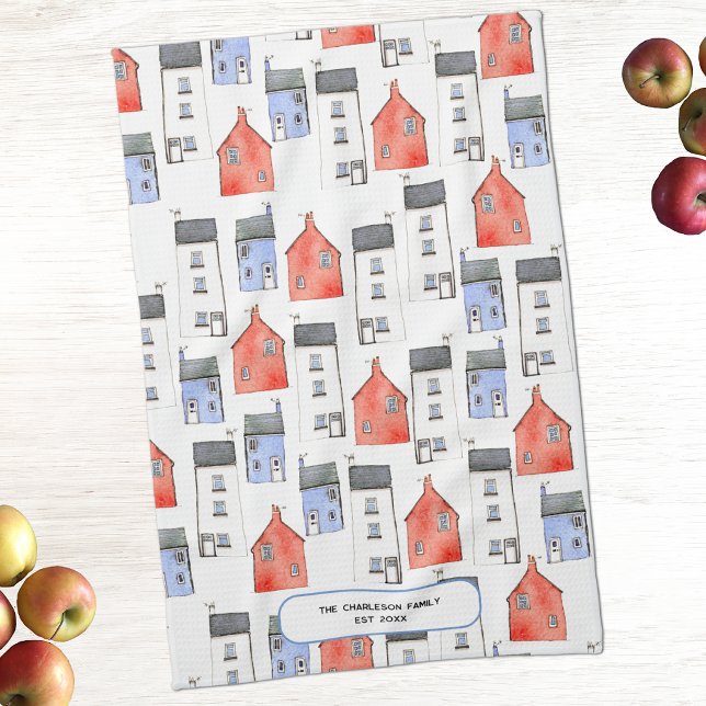 Paño De Cocina Nuevo Hogar Personalizado (House watercolor art personalized family kitchen towel)
