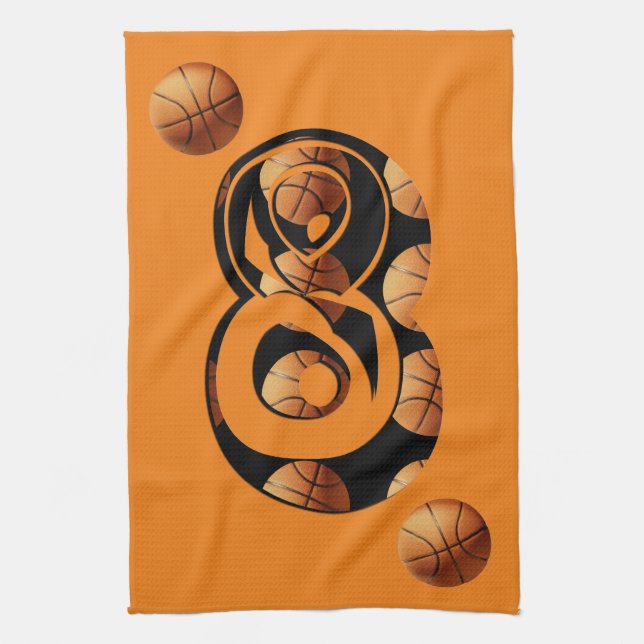 Paño De Cocina Número ocho de baloncesto, (Vertical)