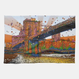 Paño De Cocina NYC psicodélico: Puente de Brooklyn #1