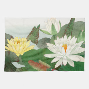 Paño De Cocina Nymphaea lotus, grabado en madera japonés, 1917
