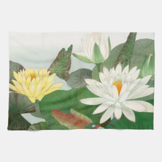 Paño De Cocina Nymphaea lotus, grabado en madera japonés, 1917