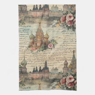 Paño De Cocina Obra de arte de Moscú con flores vintage - Guión m