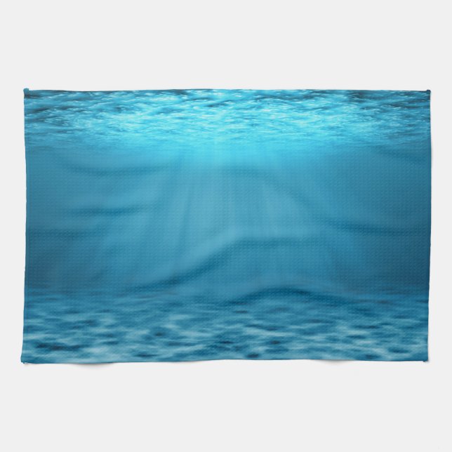 Paño De Cocina Ocean Depths Blue Underwater with Sun Rays (Horizontal)