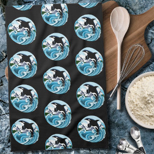 Paño De Cocina Océano azul de ballena asesina de orca