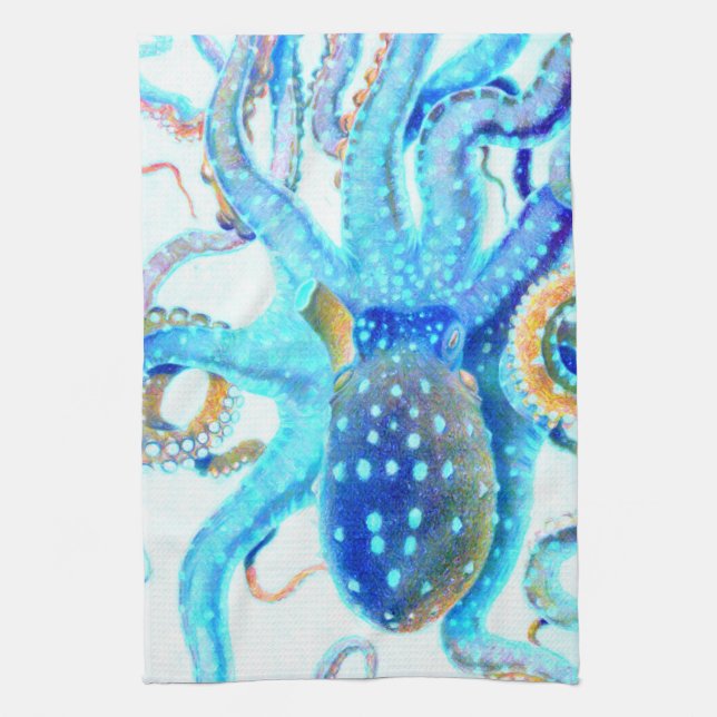 Paño De Cocina Octopus azul colorido (Vertical)