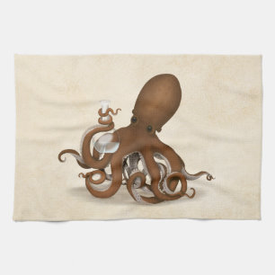 Paño De Cocina Octopus Holding Glass Flask Química Steampunk Ki