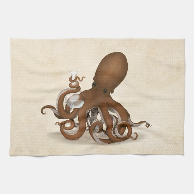 Paño De Cocina Octopus Holding Glass Flask Química Steampunk Ki (Horizontal)