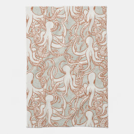 Paño De Cocina Octopus Line Art | Modern Coastal (Orange & Gray)