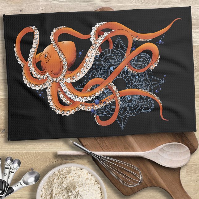 Paño De Cocina Octopus Naranja Mandala Blue (Subido por el creador)