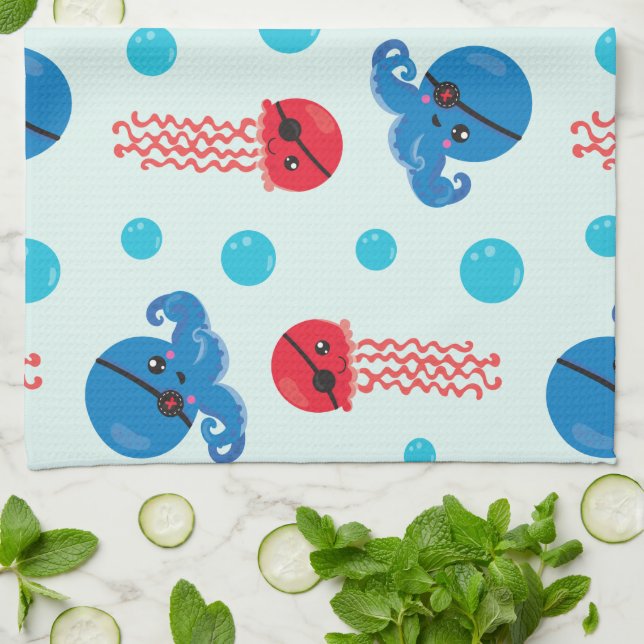 Paño De Cocina Octopus pirata, medusas piratas, animales marinos (Doblado)