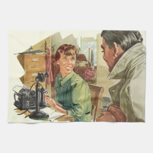 Paño De Cocina Oficina comercial antigua, CEO jefe y secretaria