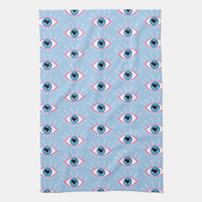 Paño De Cocina Ojo Malvado Griego Con Ojos Azul Rosa (Vertical)