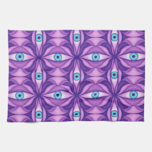 Paño De Cocina Ojos Azules Patrón Floral Púrpura Botánico Abstrac