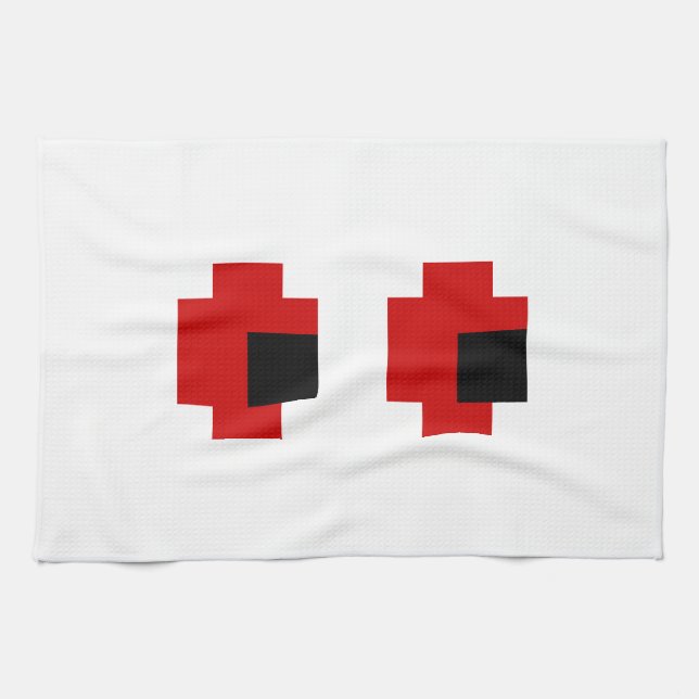 Paño De Cocina Ojos rojos fantasmagóricos de 8 bits (Horizontal)