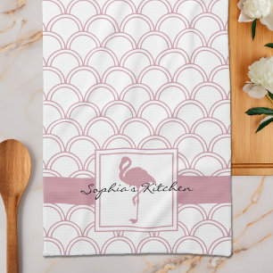 Paño De Cocina Ola Art Deco Patrón Flamenco Rosa