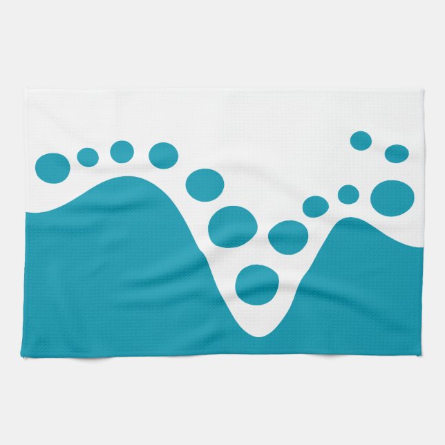 Paño De Cocina Ola suave azul turquesa y burbujas (Horizontal)
