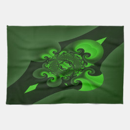 Paño De Cocina Ola Verde Oscura Y Espiral Lime