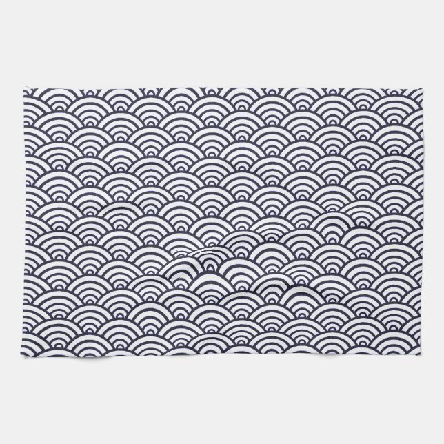 Paño De Cocina Olas Azules Japonesas Seigaiha Mar (Horizontal)