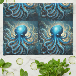 Paño De Cocina Olas celestes: El arte fractal del pulpo azul