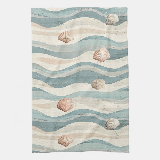 Paño De Cocina Olas de conchas de playa boho (Vertical)