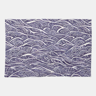 Paño De Cocina Olas de Linocut de Hawái y Surf