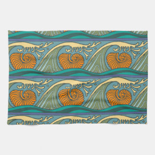 Paño De Cocina Olas del océano azul Nautilus Seashell Pattern Nou