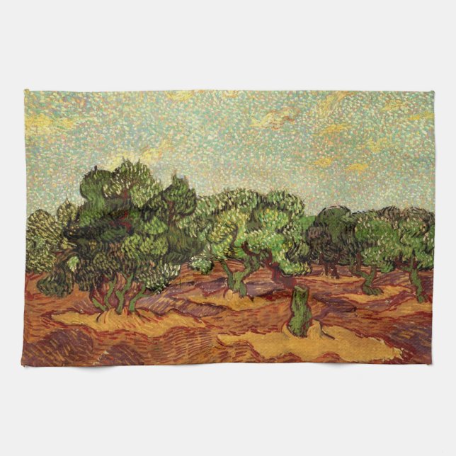 Paño De Cocina Olive Grove, cielo azul pálido de Vincent van Gogh (Horizontal)