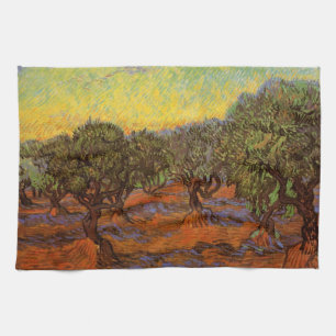Paño De Cocina Olive Grove, cielo Naranja por Vincent van Gogh