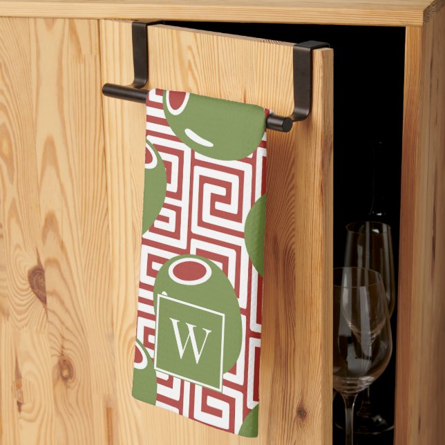 Paño De Cocina Olive Mediterranean Greek Key  (Pliegue de tercios)