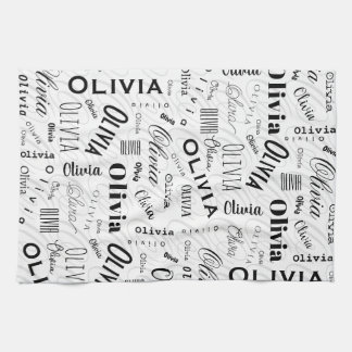 Paño De Cocina Olivia Custom Name Black White 