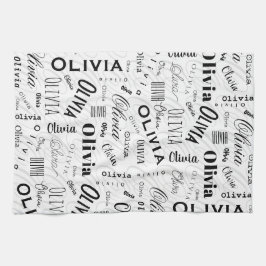 Paño De Cocina Olivia Nombre Personalizado Negro Blanco