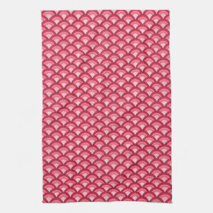 Paño De Cocina Onda patrón Art Déco - rojo y fucsia
