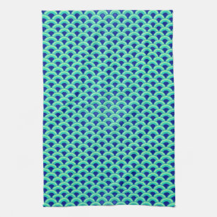 Paño De Cocina Onda patrón Art Déco - turquesa y cobalto