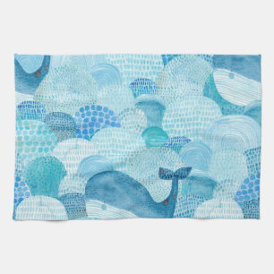 Paño De Cocina Ondas, ballena, textura azul infantil