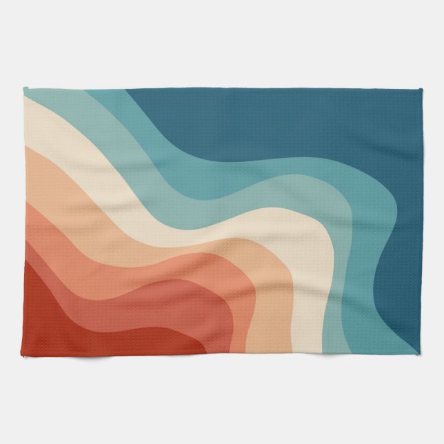 Paño De Cocina Ondas de estilo retro (Horizontal)